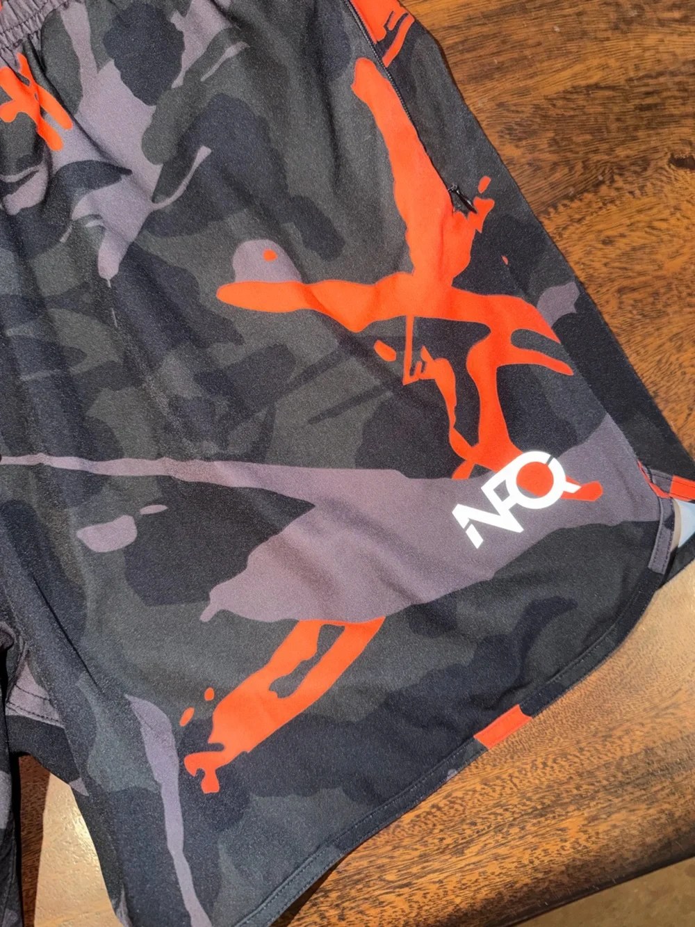 NFQ Men's Camo Performance Shorts — Black & Orange Size XL